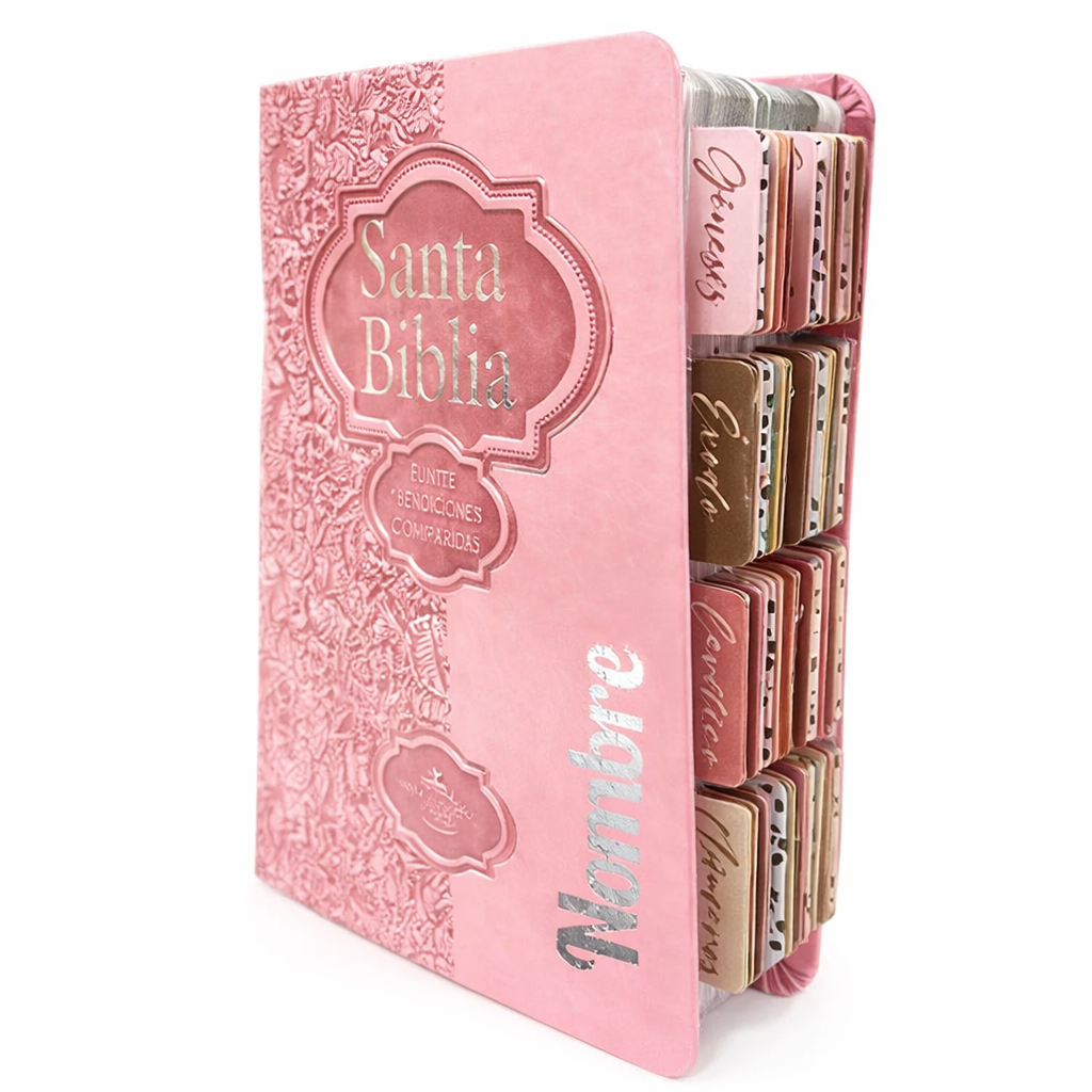 Biblia Reina Valera 1960 Fuente de Bendición Rosa PERSONALIZADA con Nombre + Tabs