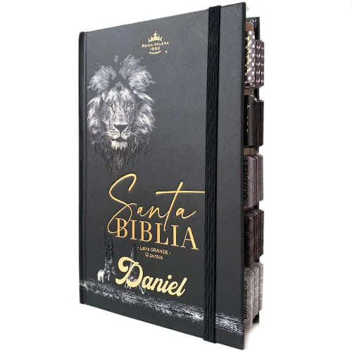 Biblia PERSONALIZADA León Deluxe Reina Valera 1960 Letra GRANDE con Liga